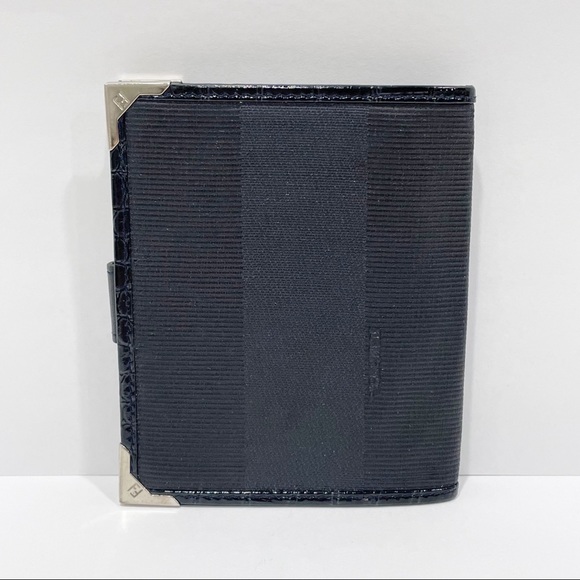 Fendi vintage navy blue pequin stripe canvas crocodile leather trim card wallet - Picture 2 of 12